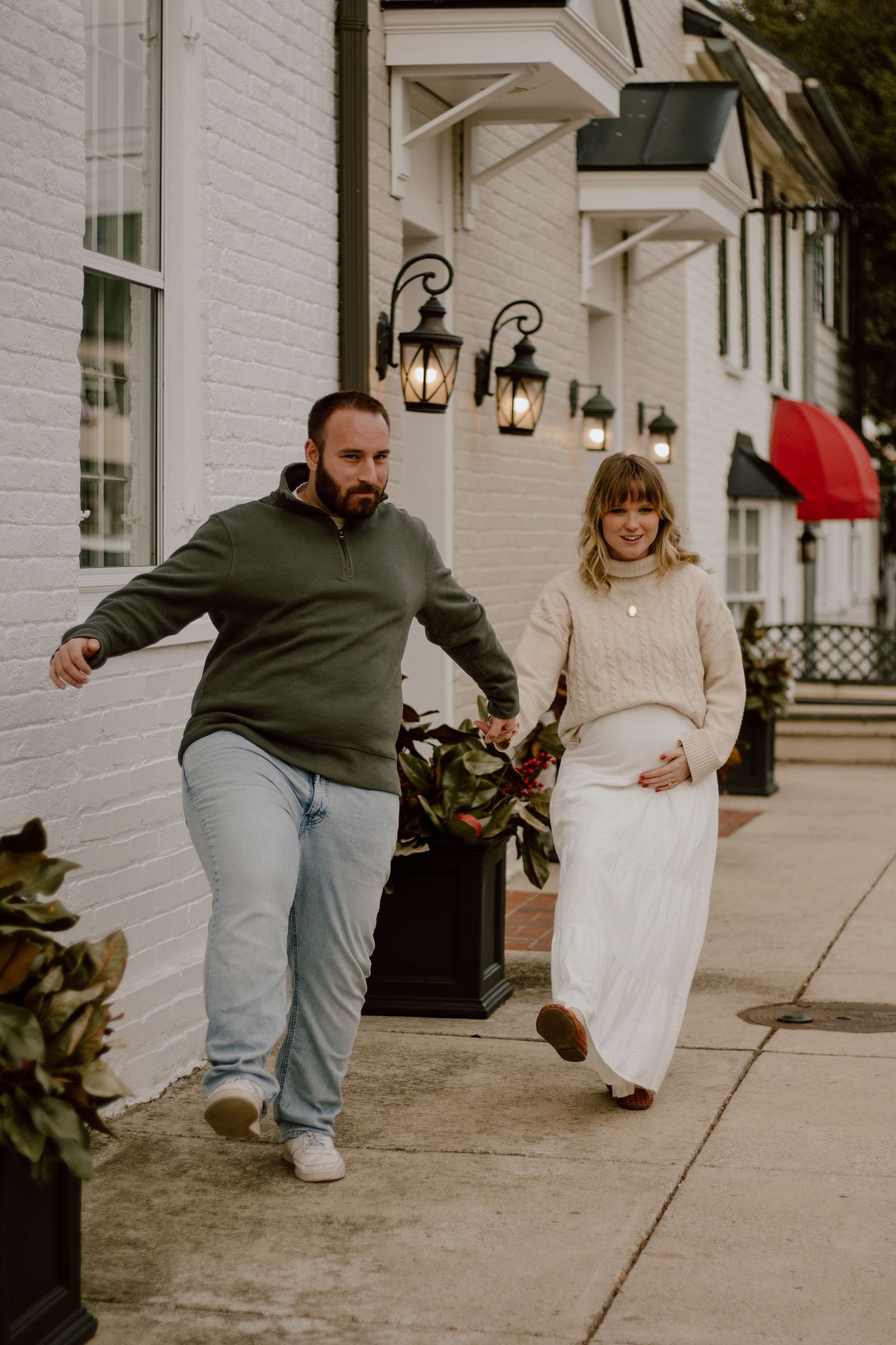 Walking the red-brick sidewalk