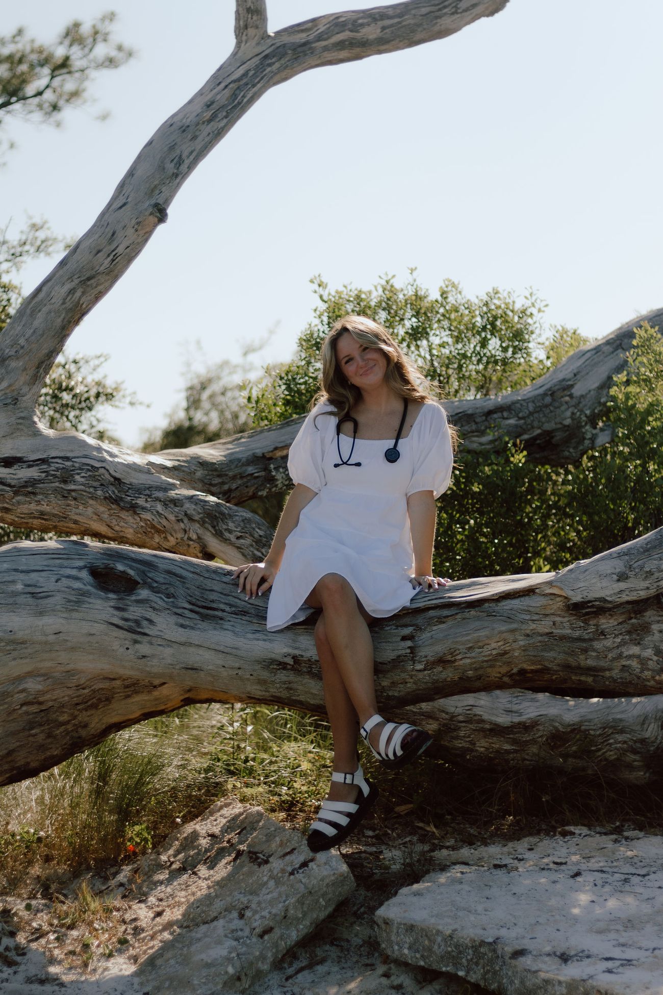 Sitting on the driftwood over the water